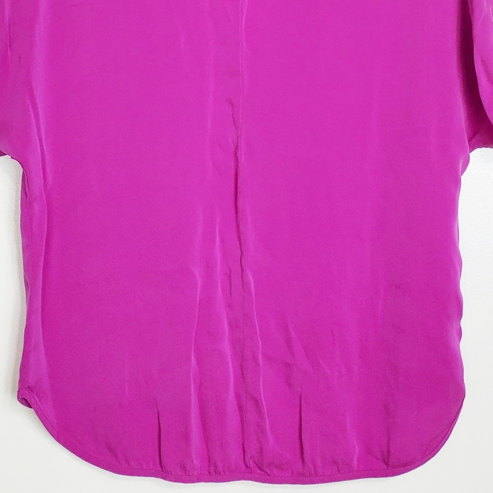 Milly size 10 silk blend  v neck short dolman sleeve top blouse magenta fuchsia - Picture 6 of 12
